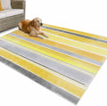 Outdoor Rug 4x6ft Classic Yellow Gray Stripes Patio Area Rugs Waterproof Easy Cleaning Non Shedding Thick Mats Europe Carpet for Indoor Outdoor Porch Deck Backyard Balcony