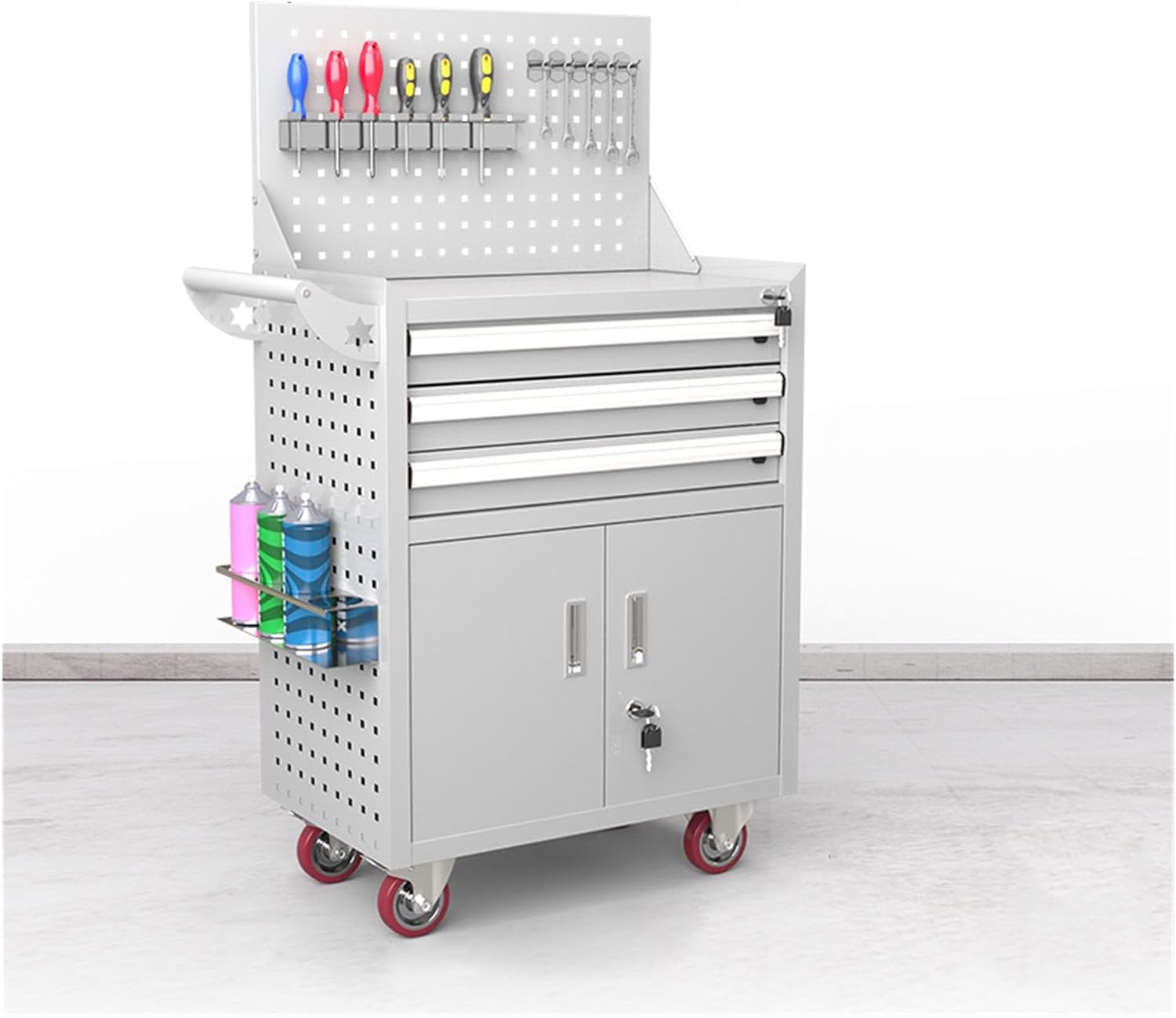 Convenience Rolling Tool Chest with Wheels, Tool Storage Cabinet with 5 Drawer, Large Metal Tool Box Organizer with Lock, Tool Cart on Wheels Emergency Repairs(White)