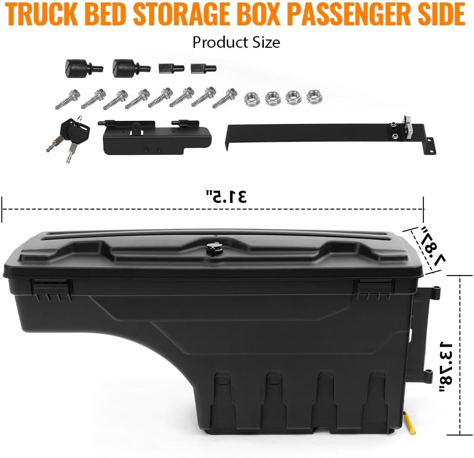 G-PLUS Truck Bed Storage Tool Box Right Passenger Side Compatible with Chevy Silverado/GMC Sierra 1500 2500 3500 1999 2000 2001 2002 2003 2004 2005 2006 2007 Black