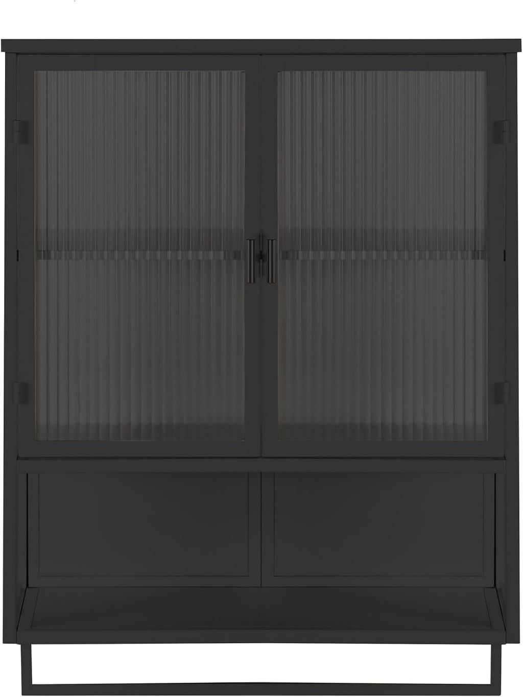 Retro Style Haze Double Glass Door Wall Cabinet with Detachable Shelves for Office, Dining Room,Living Room, Kitchen and Bathroom Mint Black