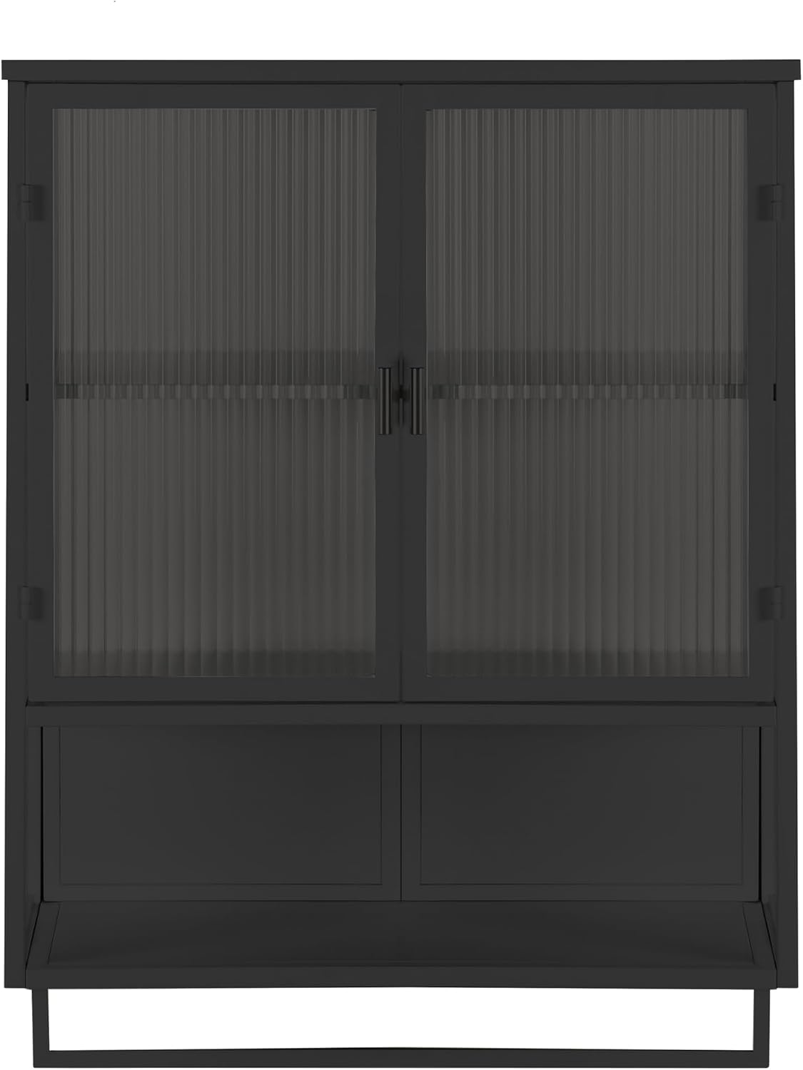 Retro Style Haze Double Glass Door Wall Cabinet with Detachable Shelves for Office, Dining Room,Living Room, Kitchen and Bathroom Mint Black