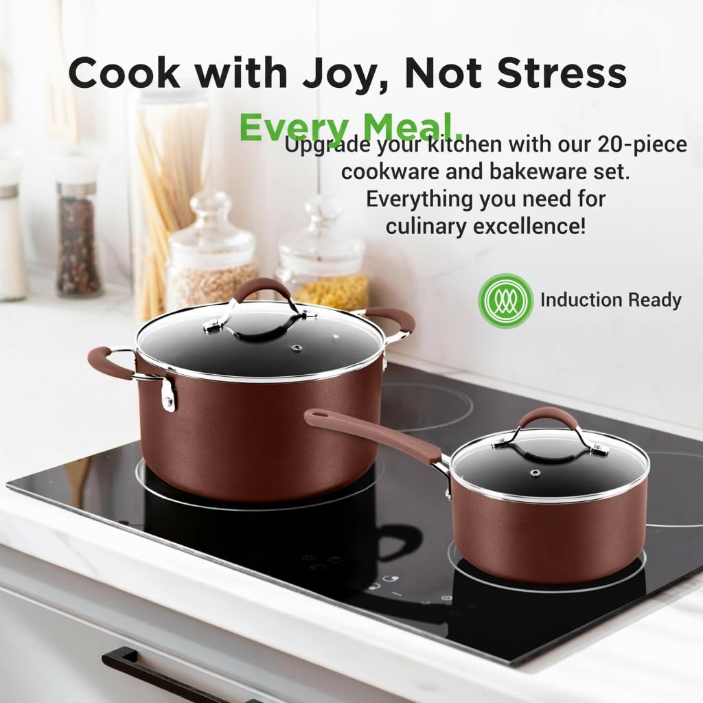 NutriChef Kitchenware Pots & Pans Set – High-qualified Basic Kitchen Cookware Set, Non-Stick (20-Piece Set)