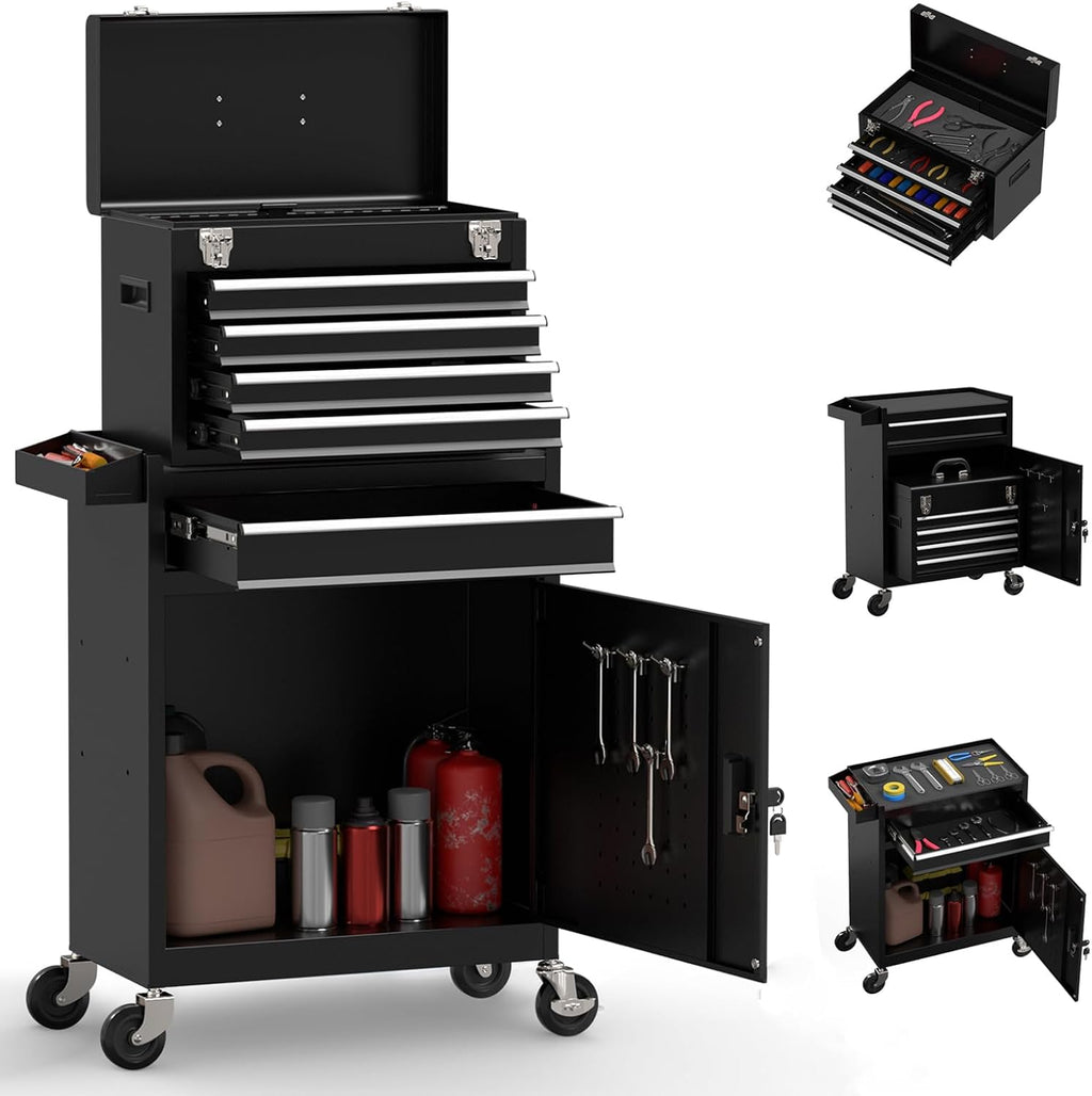 5-Drawer High Capacity Rolling Tool Chest, Removable Toolbox on Wheels Organizers, Lockable Tool Box Tool Storage Cabine with Drawers and Wheels for Workshop and Warehouse