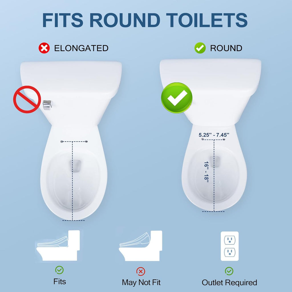 Electric Bidet Toilet Seat, Round, Warm Water with Air Dryer, Heated Seat and Slow Close Lid, Front and Rear Wash, LED Nightlight, Wireless Remote, White, 101D