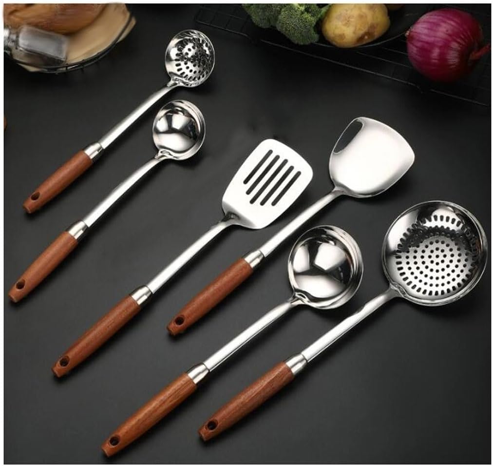 Kitchen Utensils Set, Cookware Dining Kitchen Tools Gadgets 6 Pieces Sets Spoons for Cooking Spatulas 304 Stainless Steel Cooking Utensils Spatulas Spoons