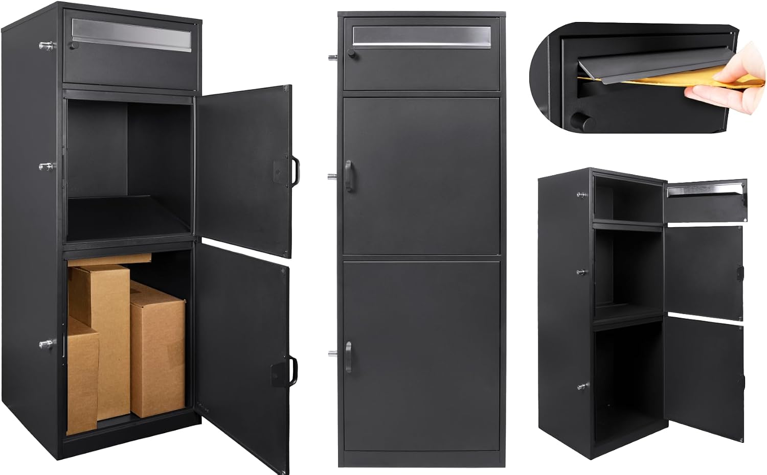 Barska Large Package Delivery Parcel Mail Steel Drop Box for Porch with Advanced Push Lock & Patented Shelf for Large Parcel - Delivery Boxes for Outside - Package Delivery Box - Parcel Drop Mailbox