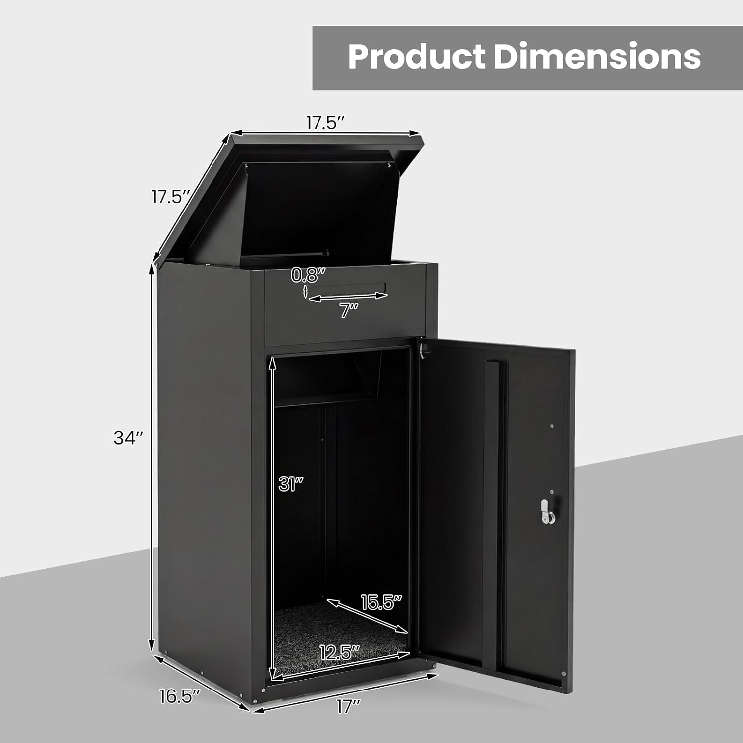 Goplus Package Delivery Boexes for Outside, 18' x 17.5' x 34' Galvanized Steel Parcel Drop Boxes with Lock, Anti-Theft Design, Package Mailbox for Home, Office, Yard, Curbside (18' x 17.5' x 34')