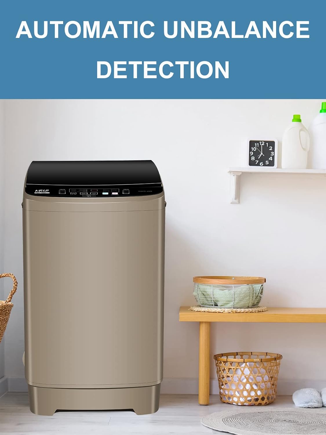 Full-Automatic Washing Machine 17.7 lbs Small Compact Portable 10 Wash Program & 8 Water Level Compact Washer with LED Display Ideal for Apartments, RV, Camping, Gold
