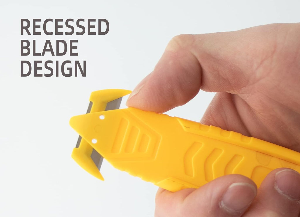 200-Pack Safety Box Cutter, T TOVIA SK2 Stainless Steel Concealed Blade Package Opener with Tape Splitter for Cartons, Cardboard, Wrap, Straps, Film (Yellow)