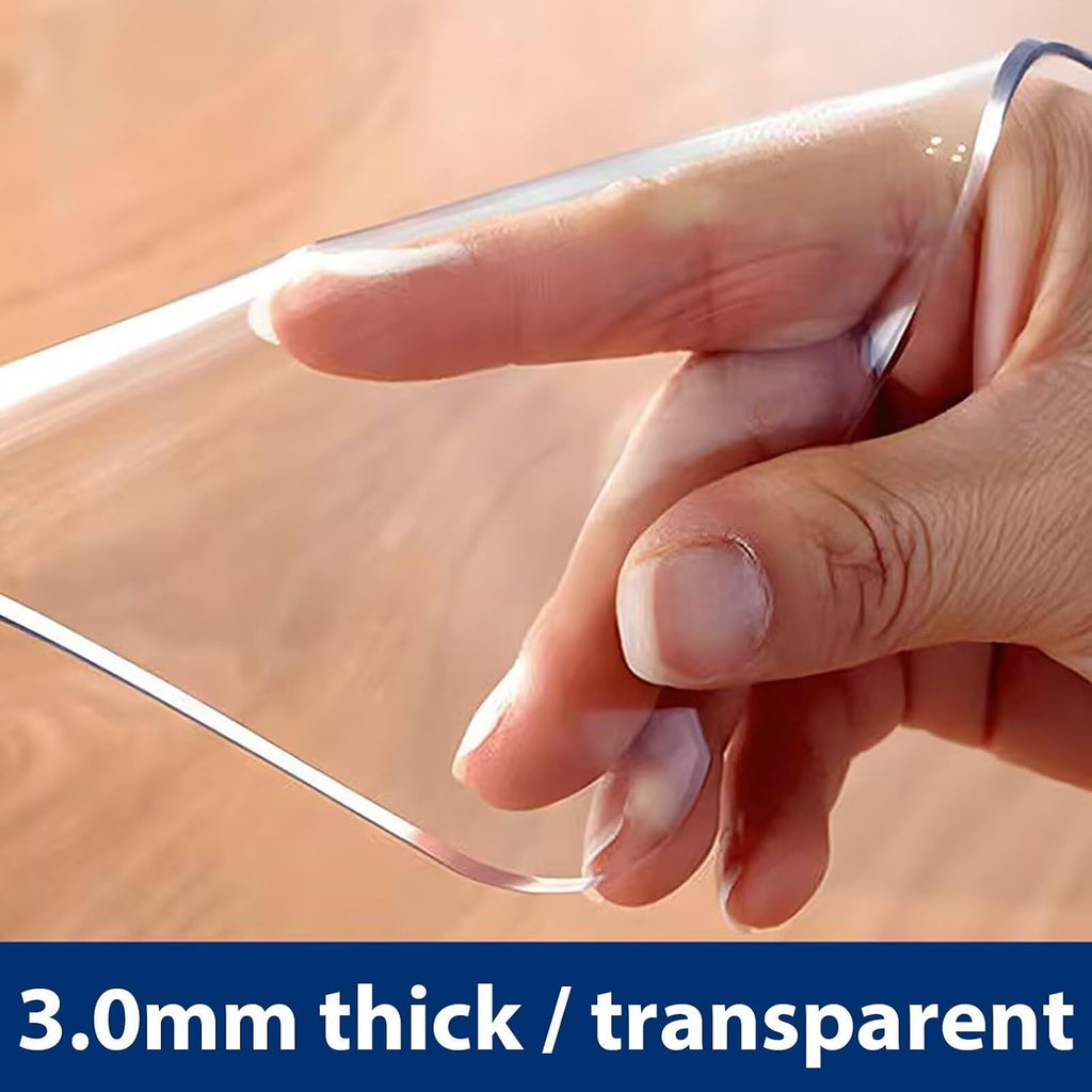 Large Transparent Computer Desk Mat Plastic Desktop Protector, 3mm PVC Writing Pad with Round Edge, Waterproof Wipeable Non-Slip Table Protector