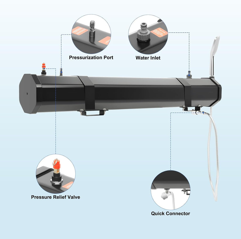 7.93 Gallon Pressurized Water Tank,Portable Car Camping Shower Water Storage Roof Rack Mounted Solar Shower or Overland Off-Road Vehicles, Pick-up Truck,Outdoor Activities Water Supply, RV, Camping