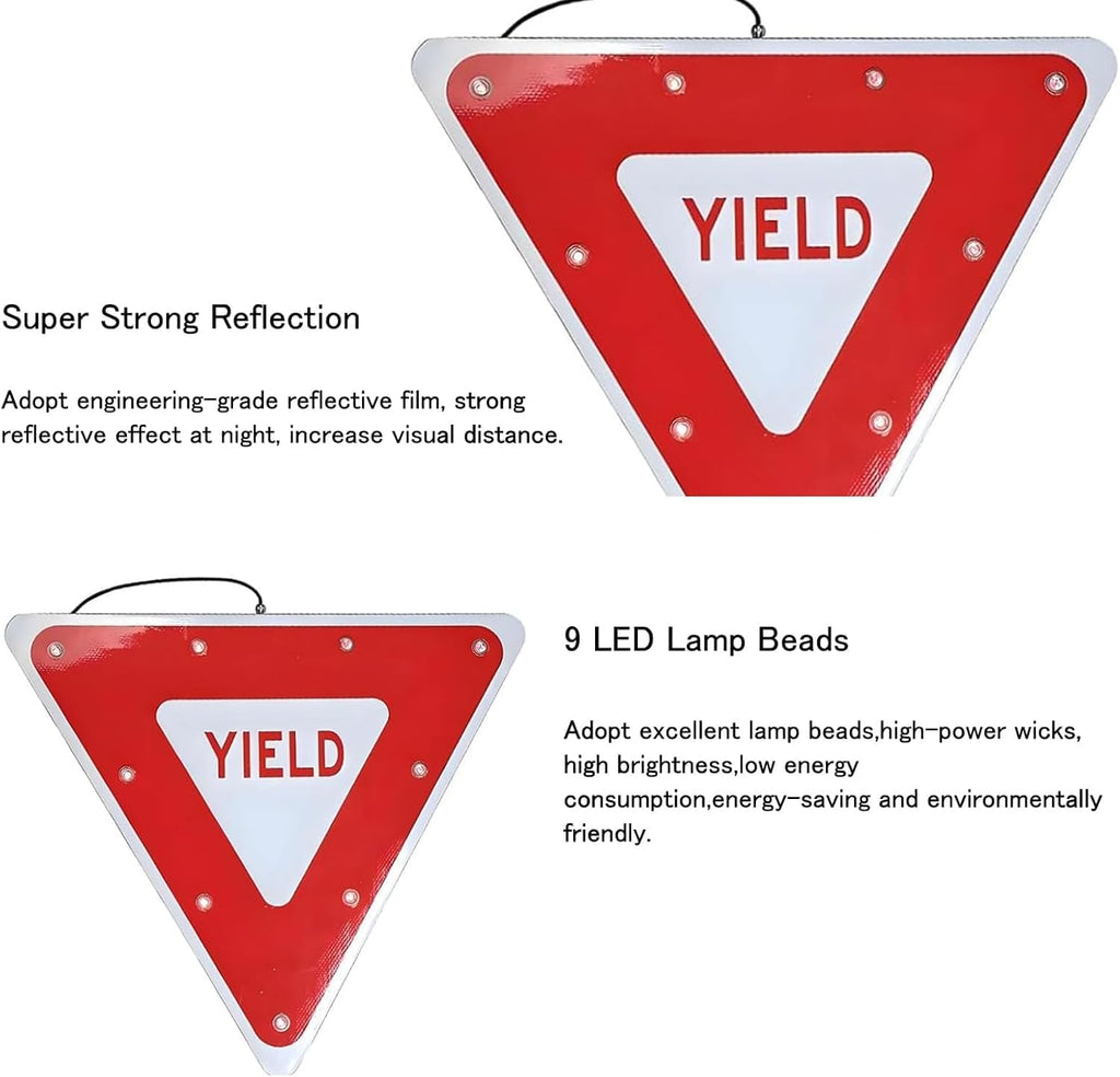 Yield Sign LED Flashing Crossing Signs - 28' Solar Yield Sign, Blinking Traffic Road Metal Signs, Engineer Grade Reflective File, with Accessories