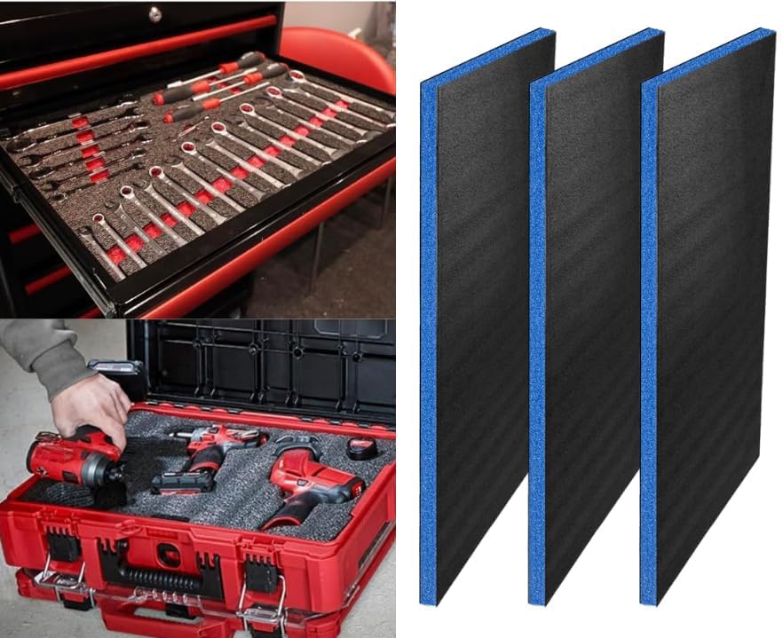 Customizable Tool Box Organizer Foam | 24'x48' 3 Sheets | Tool Drawer Organizer | Blue, 1-3/16' (30mm)