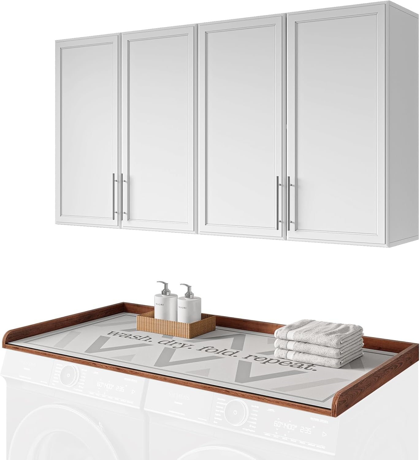 FIMELLO 60' Laundry Room Wall Cabinets and 27.6' x 54' Washer and Dryer Countertop Set, Laundry Room Cabinets Wall Mounted, Upper Cabinets Floating Cabinet - Brown Laundry Countertop