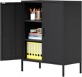 Ustamio 2 Door Metal Storage Cabinet with 2 Shelves, 3 Tier Garage Storage Locker Cabinet for Home, Entryway, Hallway and Office, Assembly Required, Black, (LC-CSG)