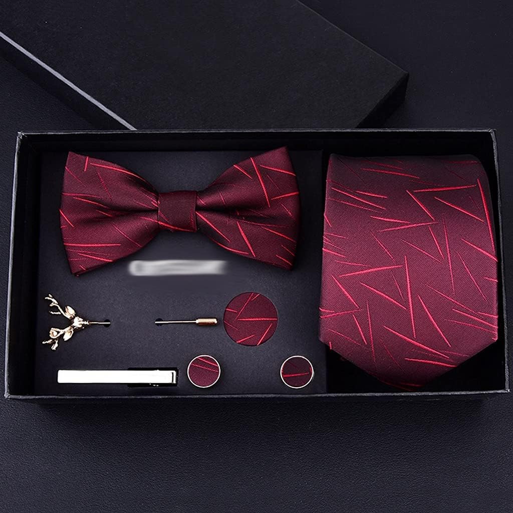 Necktie Men's Wedding Necktie Jacquard Arrow Men's Necktie Handkerchief Pin Cufflinks Gift Box Package Business Wedding (Color : A) (B) Cufflinks (A)