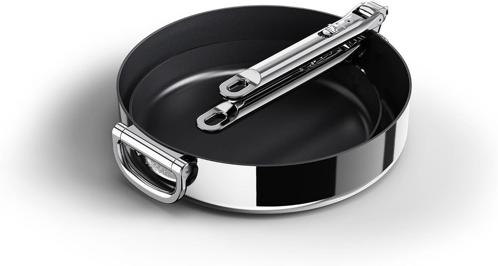 Joseph Joseph Space Steel 2-Piece Nonstick Stainless-Steel Frying Pan Skillet Set, Nesting with Folding Handles, Induction & Oven Safe