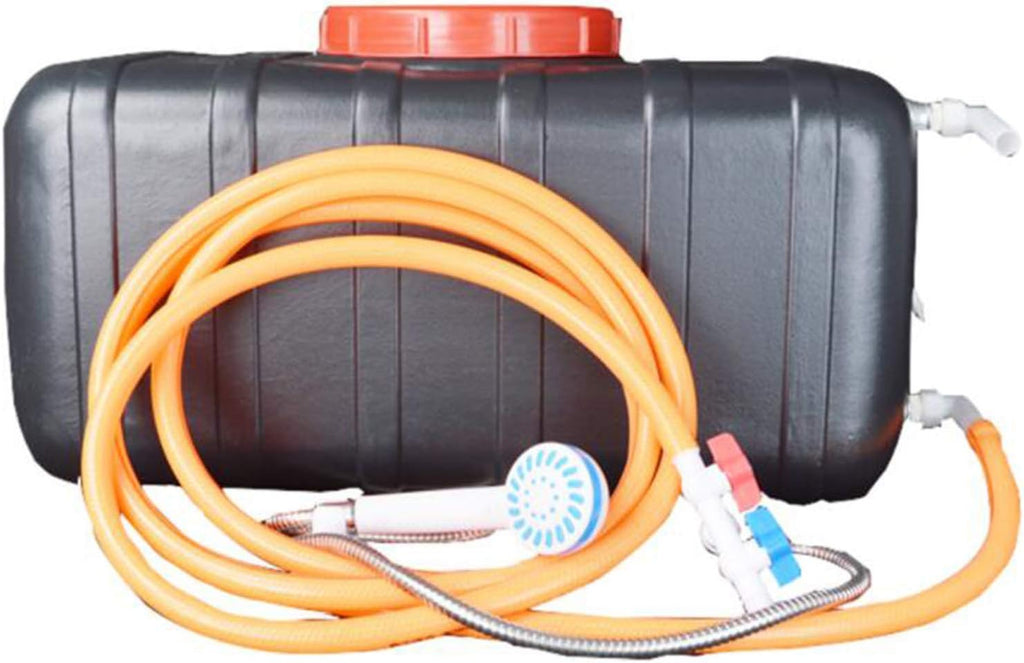 Outdoor Camping Tank Plastic Storage Water Container, Summer Home Bath Shower Bucket Emergency Storage Water Tank with Shower Head and Hose, Travel Camping Solar Heating Hot Water Bucket