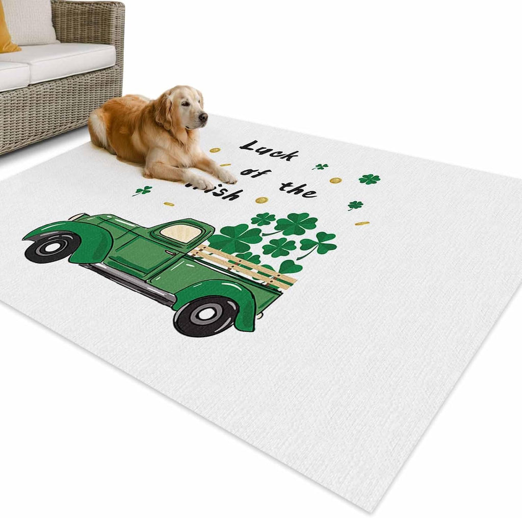 Outdoor Rug 4x6ft Saint Patrick's Day Green Irish Shamrock Leaf Truck Patio Area Rugs Waterproof Easy Cleaning Non Shedding Thick Mats White Carpet for Indoor Outdoor Porch Deck Backyard Balcony