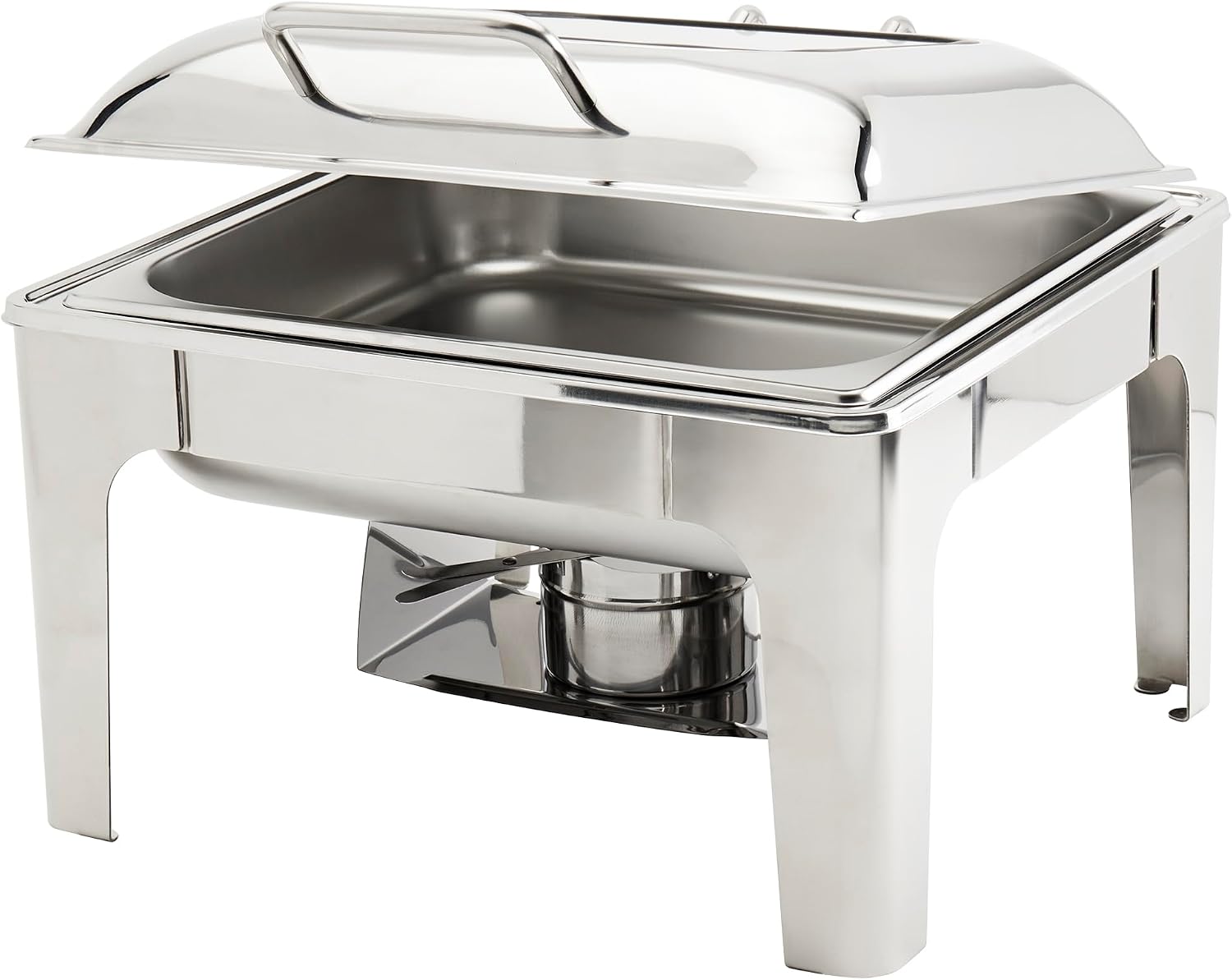 Denmark Tools for Cooks Celebrations Cookware Collection 5 Piece 6.3-Quart Heavy Gauge Stainless Steel Square Chafing Dish Set with Hydraulic Soft Close Glass Lid for Entertaining & Catering