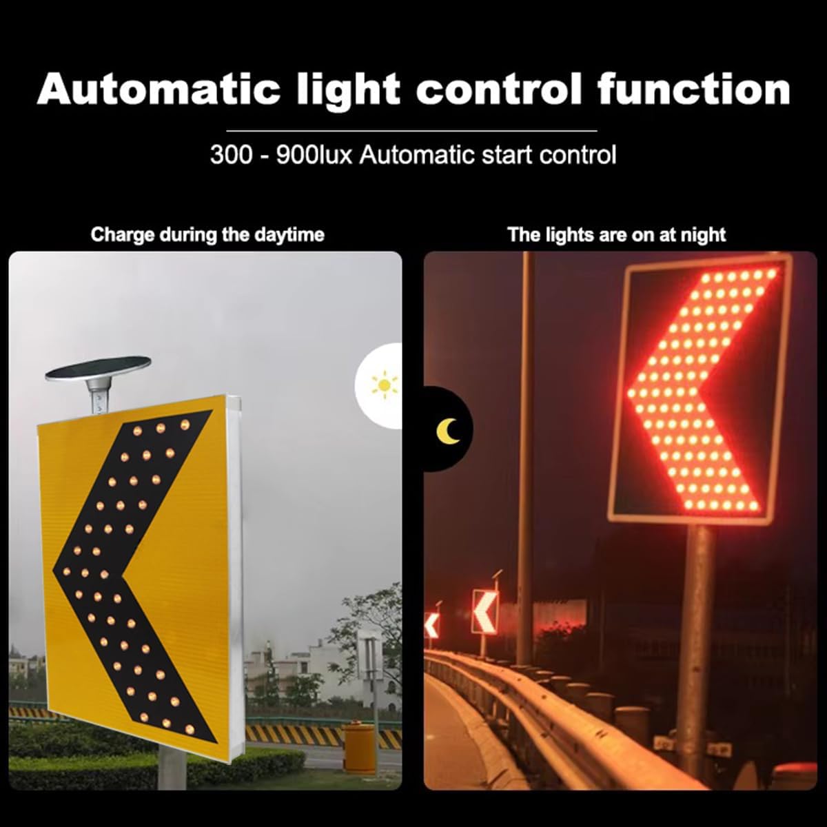 Solar LED Traffic Arrow Sign, Rectangle Road Traffic Emergency Warning Light, High Brightness Outdoor Traffic Road Warning Sign Board