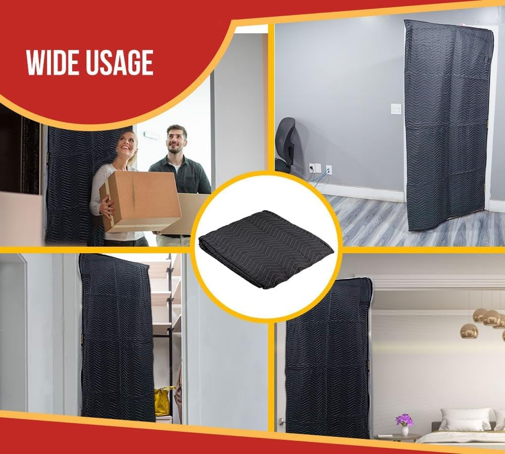 Mytee Products 4 Pack Black Quilted and Padded Door Moving Cover - 39'x79' Polyester Washable and Reusable Furniture Door Blanket for Interior Exterior Use