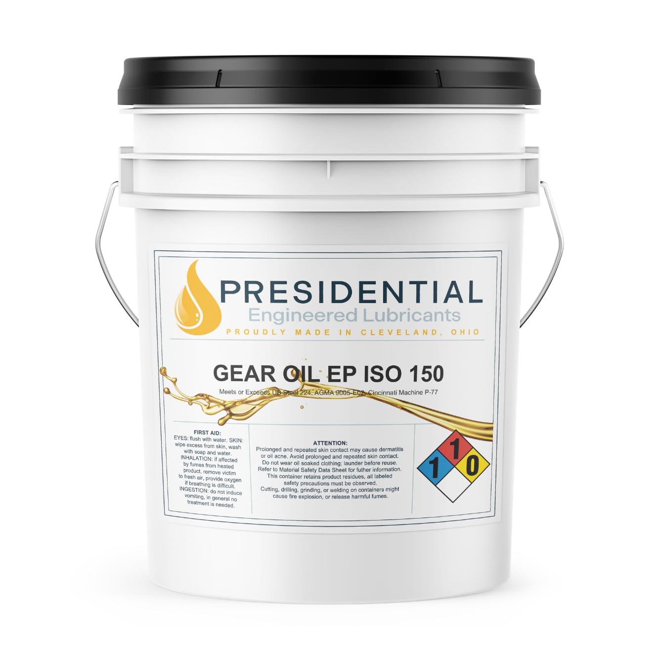 Presidential EP ISO 150 Gear Oil - Industrial Lubricants and Premium Oils & Fluids for Extreme Pressure Manufacturing - Anti-Foam, High Film Strength - Made in USA (5 Gallon Pail)