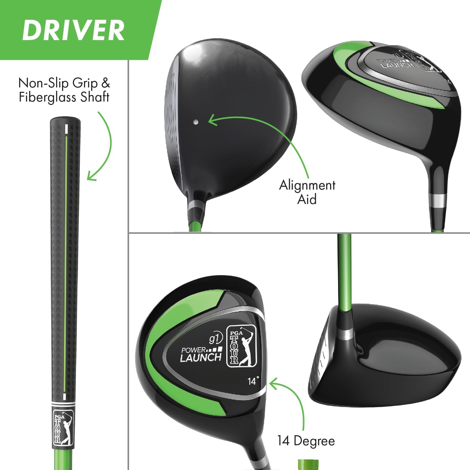 PGA Tour Youth Golf Club Set – Ages 3-5 (3'6'-4'1') and 5-8 (4'1' - 4'8') Right and Left Handed Beginner Junior Golf Clubs with Lightweight Golf Bag, Mallet Putter, Driver by Golfgen