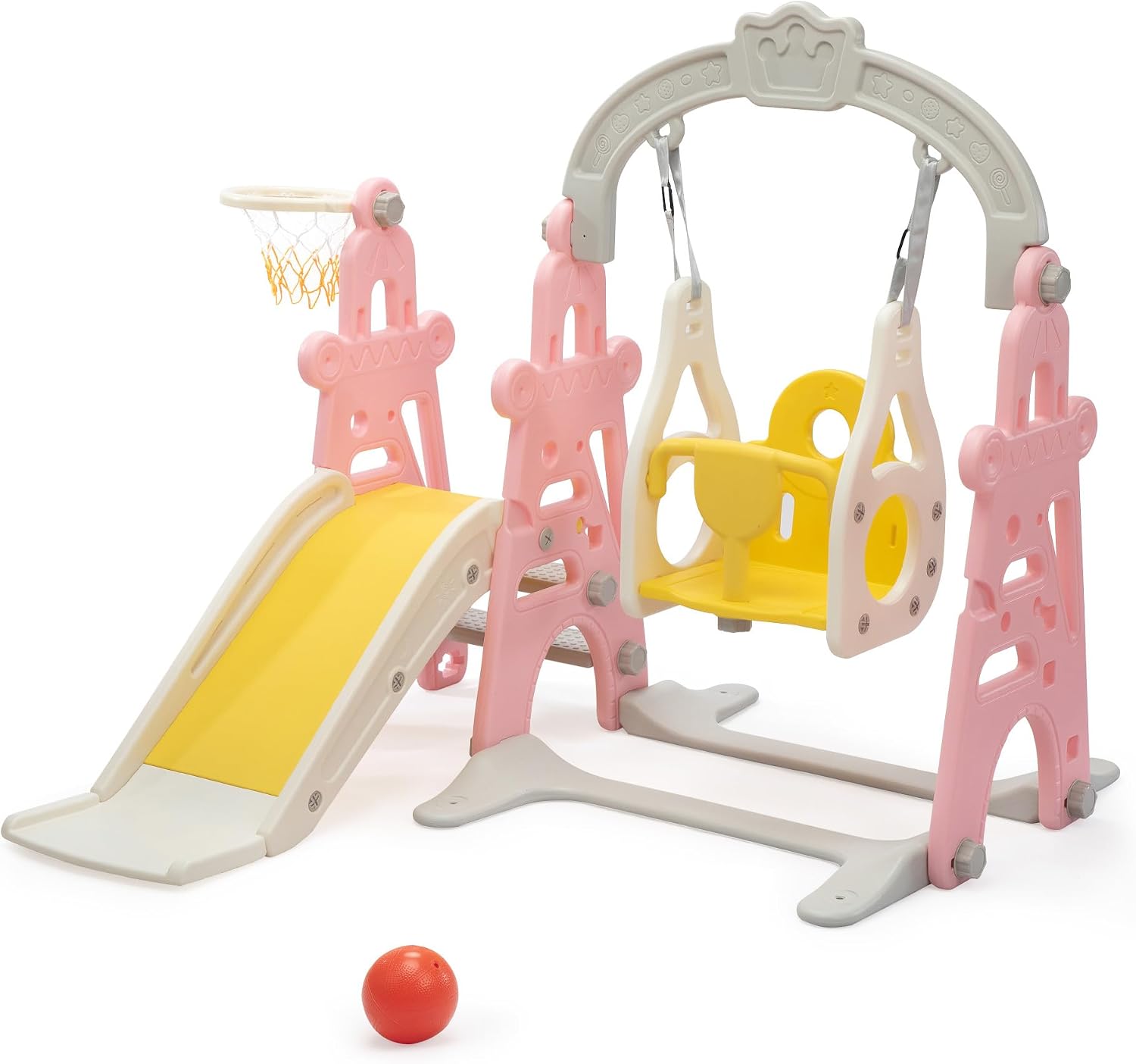 3-in-1 Kids Slide for Toddlers Slide and Swing Set,Indoor Playground for Children,Freestanding Outdoor Slides with Basketball Hoop,Outside Climber Playhouses,Baby Climbing Toys