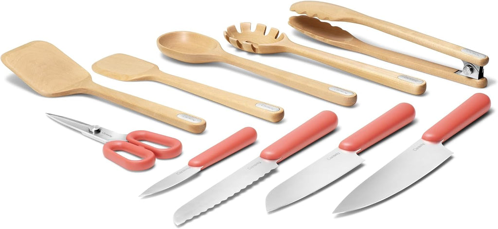 Caraway Kitchen Knife Set & Wooden Utensil Set - Made With Premium German Steel Blades & FSC-Certified Birch Wood - Non-Toxic Materials - Perracotta
