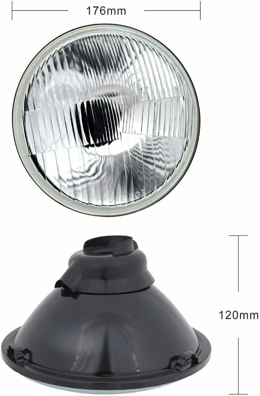 7 Inch H6024 Glass Round Headlight Housing with H4/9003 LED Bulbs, High Low Beam Sealed Conversion Kit, Classic OEM Look (H6024)