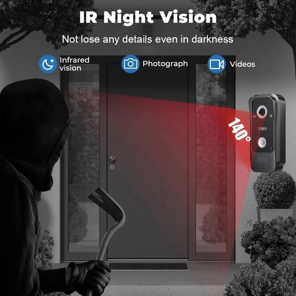 Wired Video Intercom System Tuya WiFi 7 Inch Touch Screen 1080P Doorbell Intelligent Tuya APP Intercom Kit with 3 in 1 Unlock Motion Detection,Anti-Tamper Alarm,32G (2 Bell+3 Monitor)