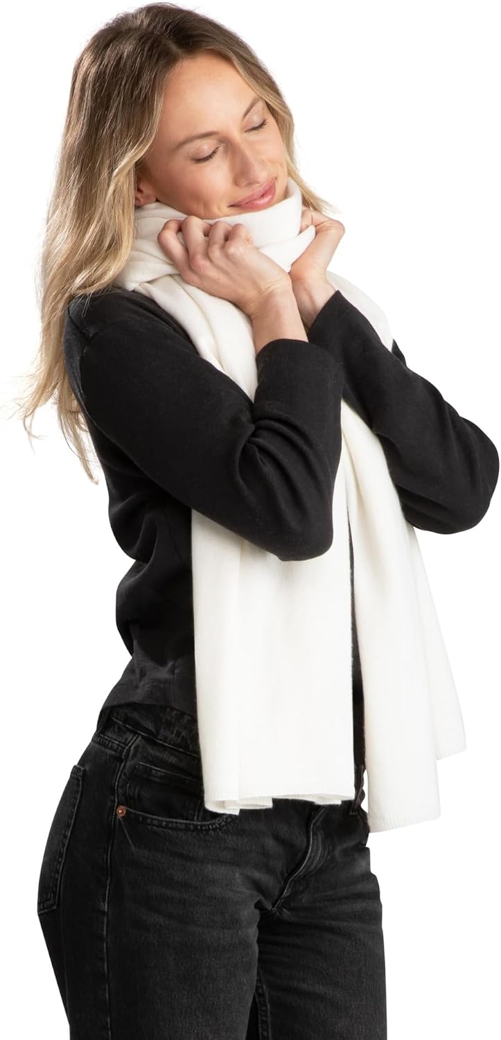 Jet&Bo 100% Pure Cashmere Travel Wrap, Shawl, Scarf & Blanket Ivory, Storage Bag + Gift Box