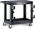 Flat Top Utility Cart Heavy Duty Flat with Full Swivel Wheels 600LBS Capacity 2 Shelf Service Cart Rolling Utility Carts with Wheels Ergonomic Handle for Warehouse,Garage,Cleaning, 45.6 X 25.2in