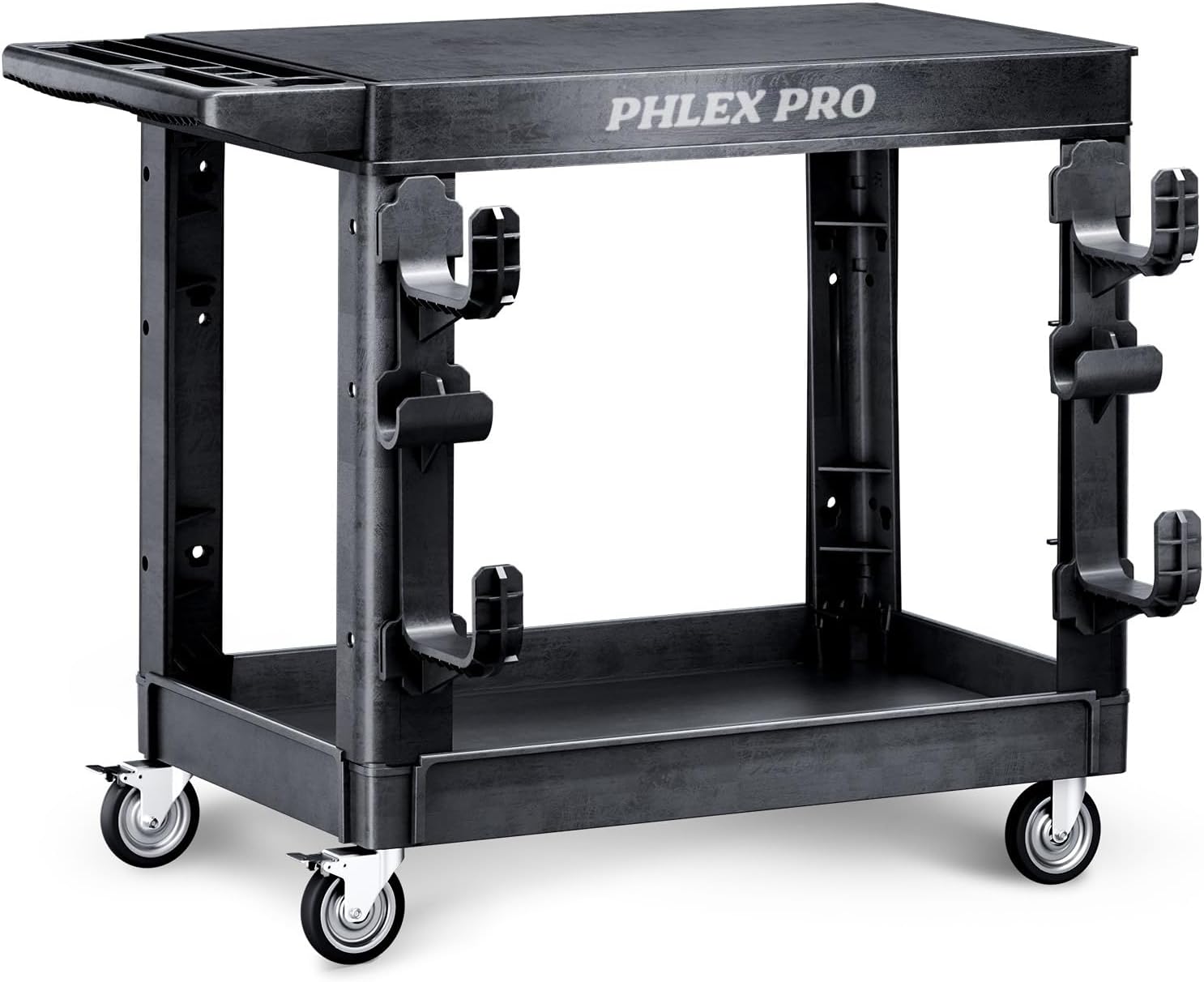 Flat Top Utility Cart Heavy Duty Flat with Full Swivel Wheels 600LBS Capacity 2 Shelf Service Cart Rolling Utility Carts with Wheels Ergonomic Handle for Warehouse,Garage,Cleaning, 45.6 X 25.2in