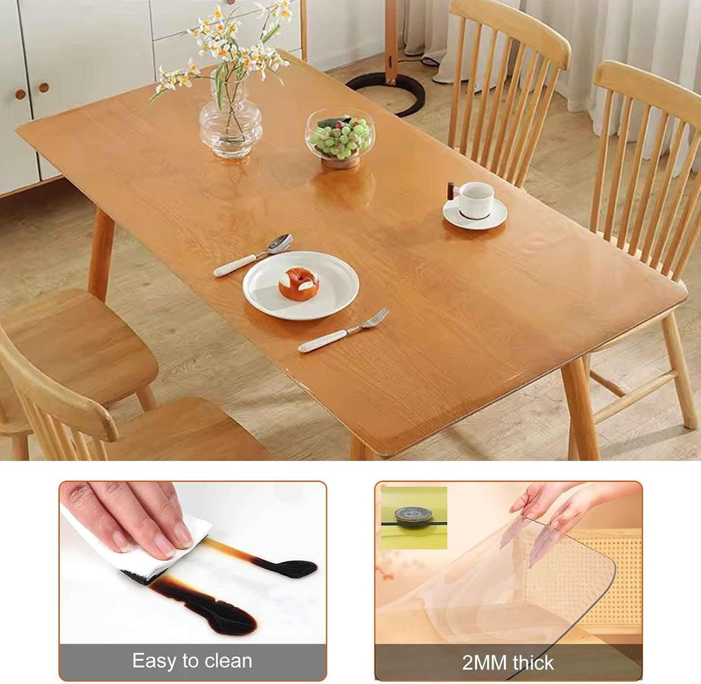 Tablecloth Cover Clear Plastic Table Protector 2mm Transparent Vinyl Long PVC Table Cloths Water Rresistant Wipeable Furniture Floor Carpet Topper Pad for Office Desktop Dresser Dining Table(39.4x59.1