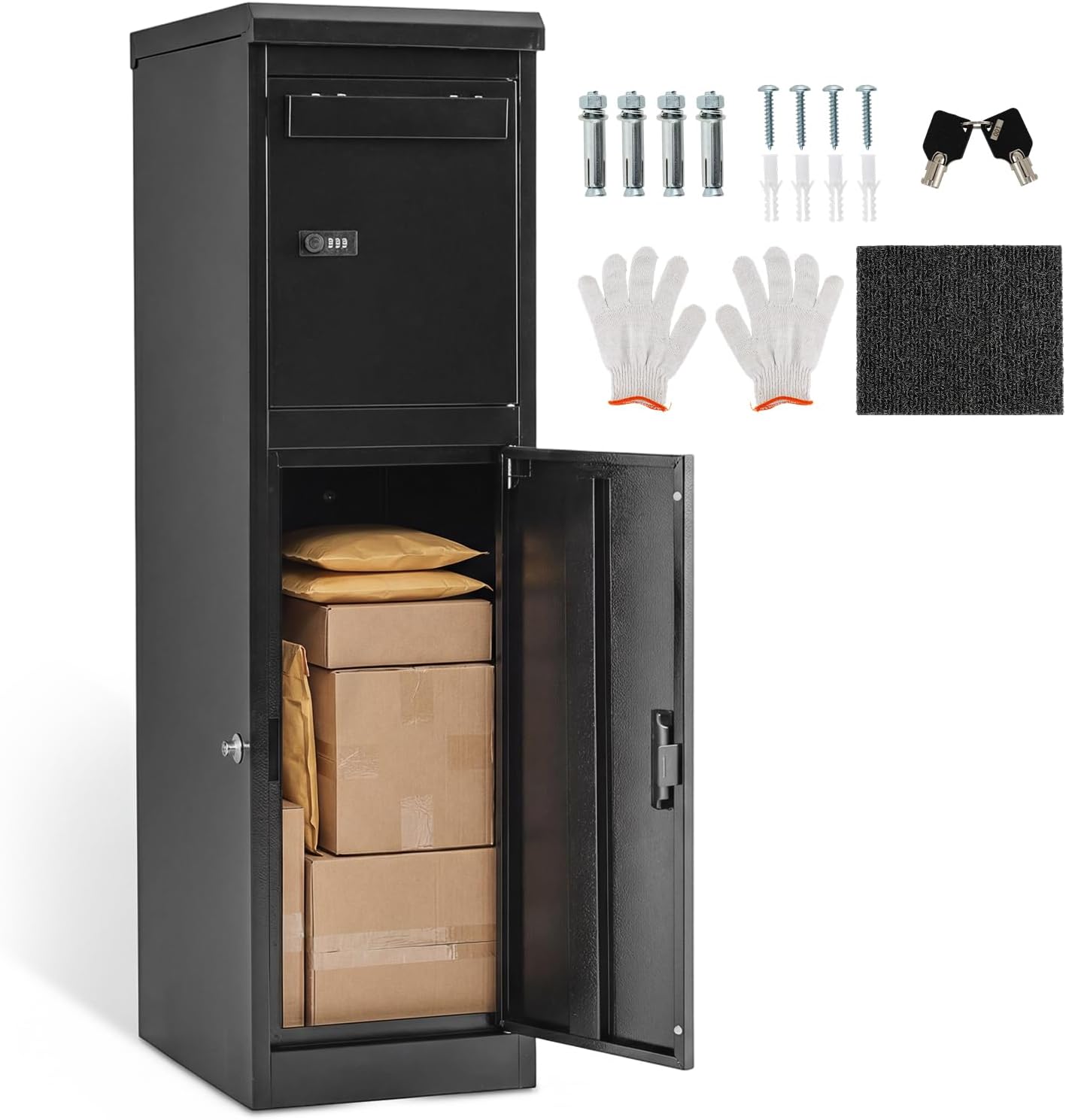 Goplus Package Delivery Boexes for Outside, 12.5' x 16.5' x 43.5' Galvanized Steel Parcel Drop Boxes with Lock, Anti-Theft Design, Package Mailbox for Home, Office, Yard, Curbside