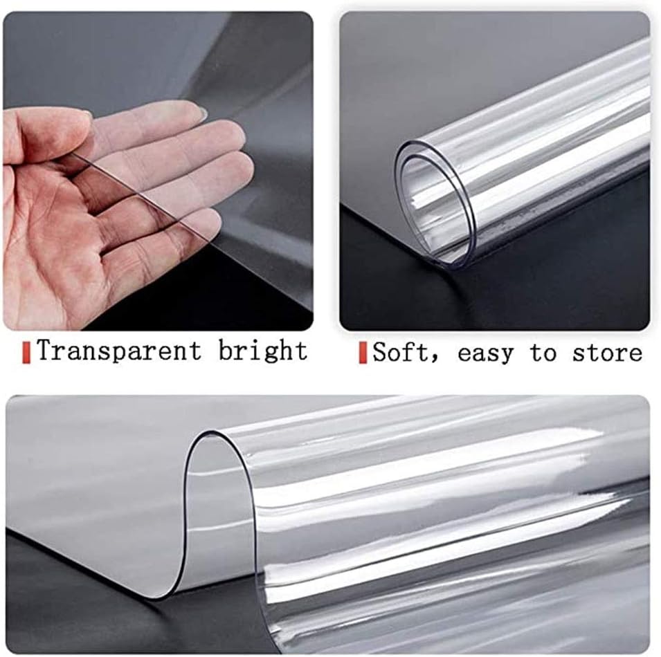 Clear PVC Furniture Protectors Waterproof PVC Table Pad 3 Thicknesses Tablecloth for Hardwood Surface Kitchen Carpet Tiles Dresser Desk Covers, Custom Size