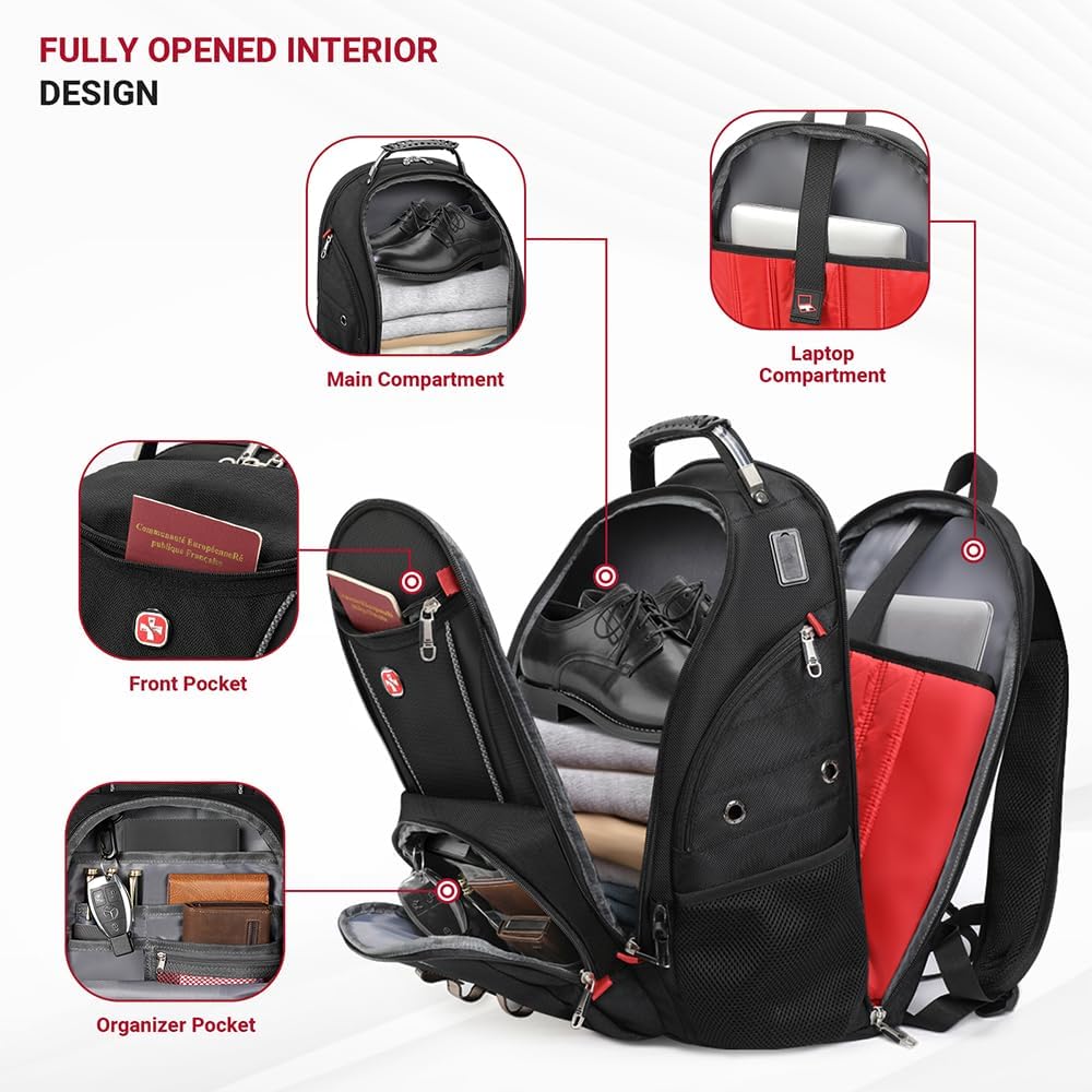 star cloud Rolling Laptop Bag with 4 Spinner Wheels & 17.3' Laptop Backpack Bundle – Business Travel Carry On Set with USB & Type-C Charging Ports