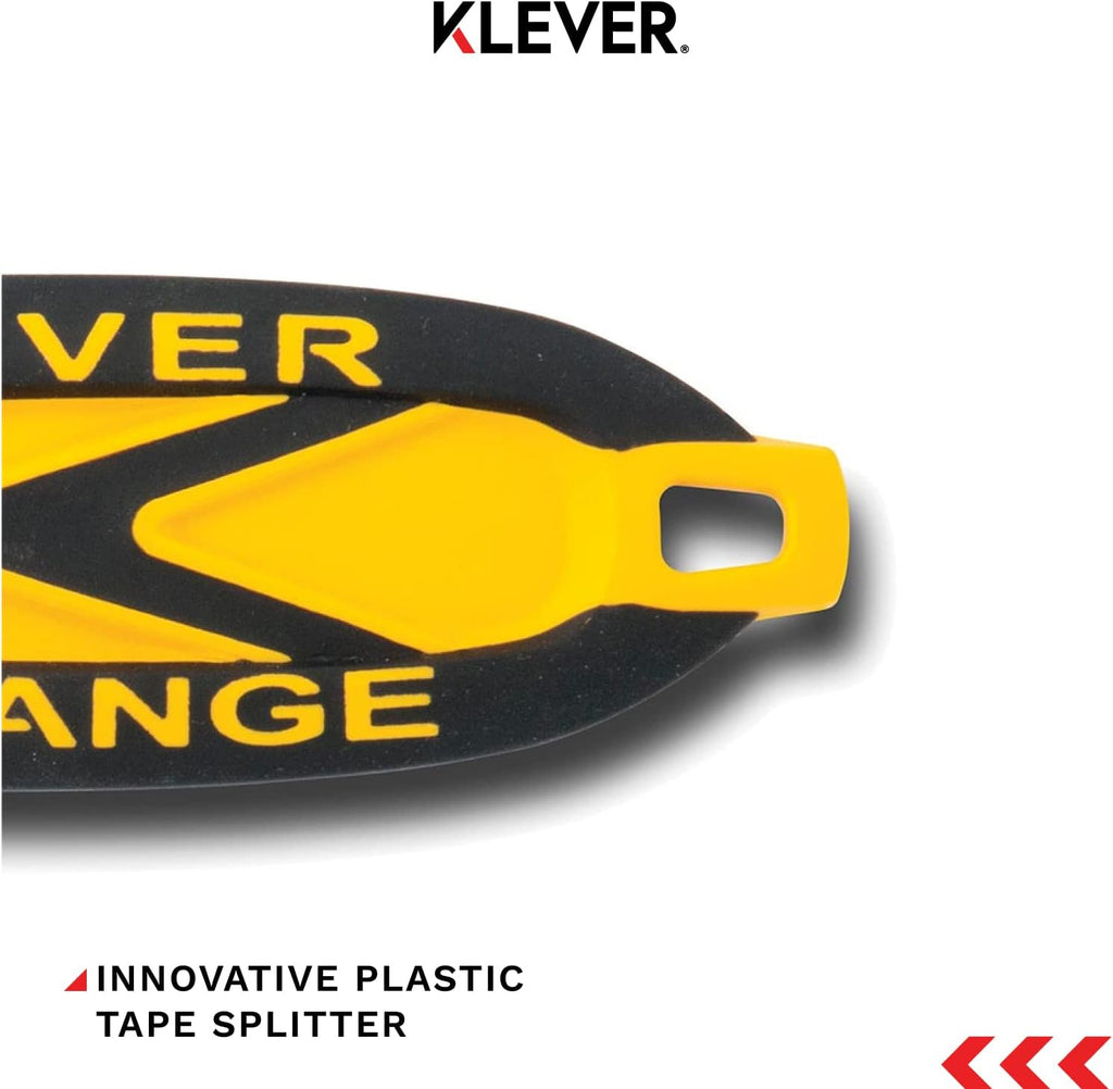 Klever XChange Box Cutter, Klever Kutter Package Opener Wide Cut Head, Ergonomic Soft Touch Handle Utility Knife, Cuts Thicker Substrates, Boxes, Film, Tape and More, Yellow, 10 Pack (KCJ-XC-30Y)