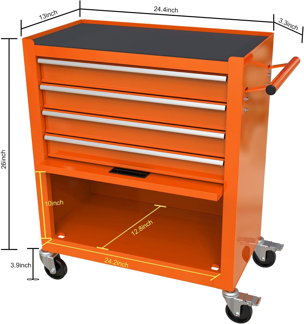 YOPTO Multifunctional Cart with 4 Ball-Bearing Drawers,Portable Rolling Tool Chest W/ 4 Wheels and Pull Handle,for Garage,Warehouse,Workshop,Repair Shop,Orange