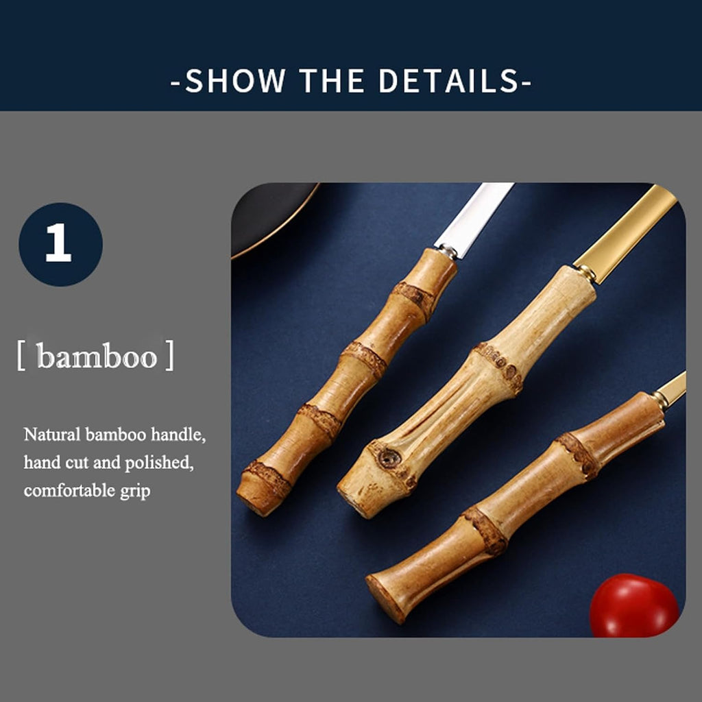 bamboo flatware sets, bamboo handle cutlery set, household kitchen utensil flatware sets for 4, recommend Hand Washing (20 pieces)
