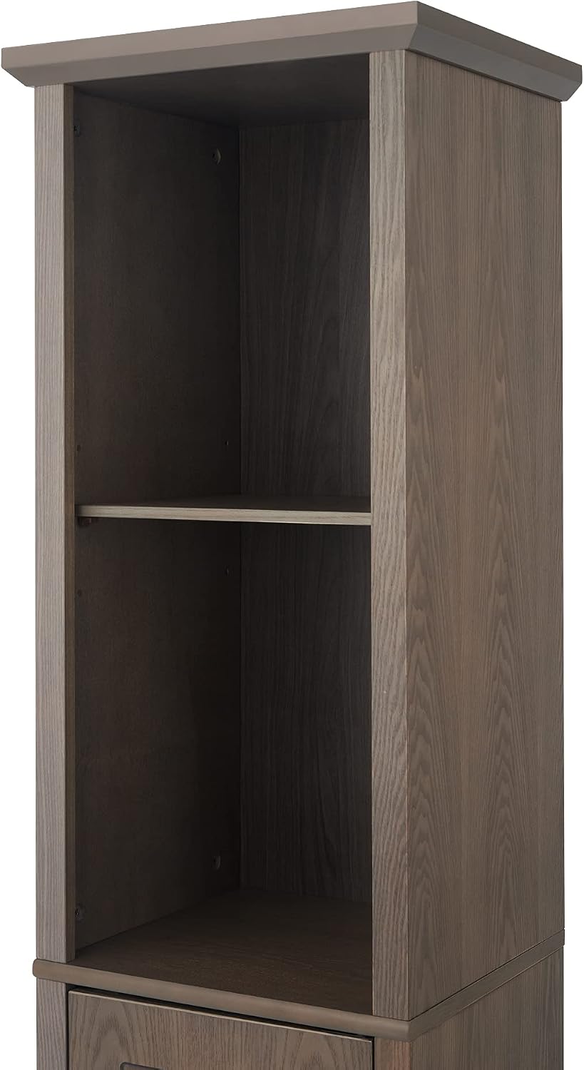 Teamson Home Russell Modern Farmhouse Linen Tower Storage Cabinet with Open Shelves, Salt Oak
