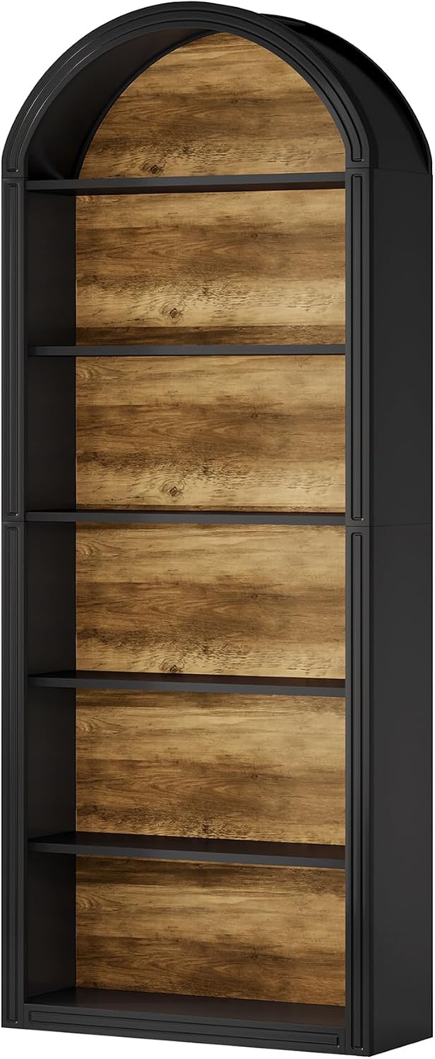 Tribesigns 6-Tier Black Arched Bookshelf, 77.16' Tall Arched Bookcase with Storage Shelves, Floor Standing Open Display Shelving Unit for Living Room, Bedroom, Home Office