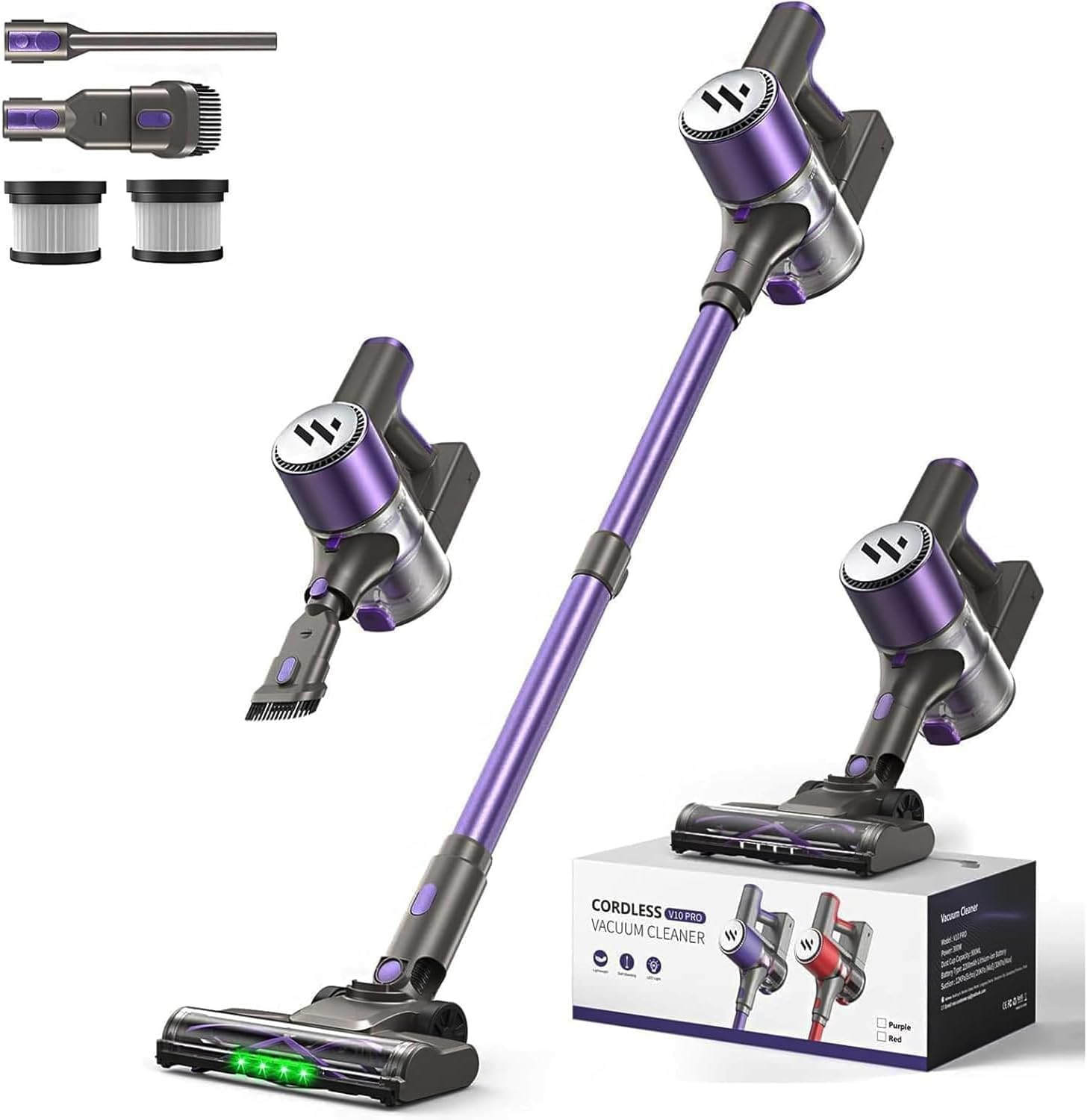 Cordless Vacuum Cleaner,Vacuum Cleaner for Home with Brushless Motor,Lightweight Stick Vacuum with Self-Standing and Touch Screen,Hardwood Floor Vacuum for Pet Hair,Carpets,Tile(Classic Purple)
