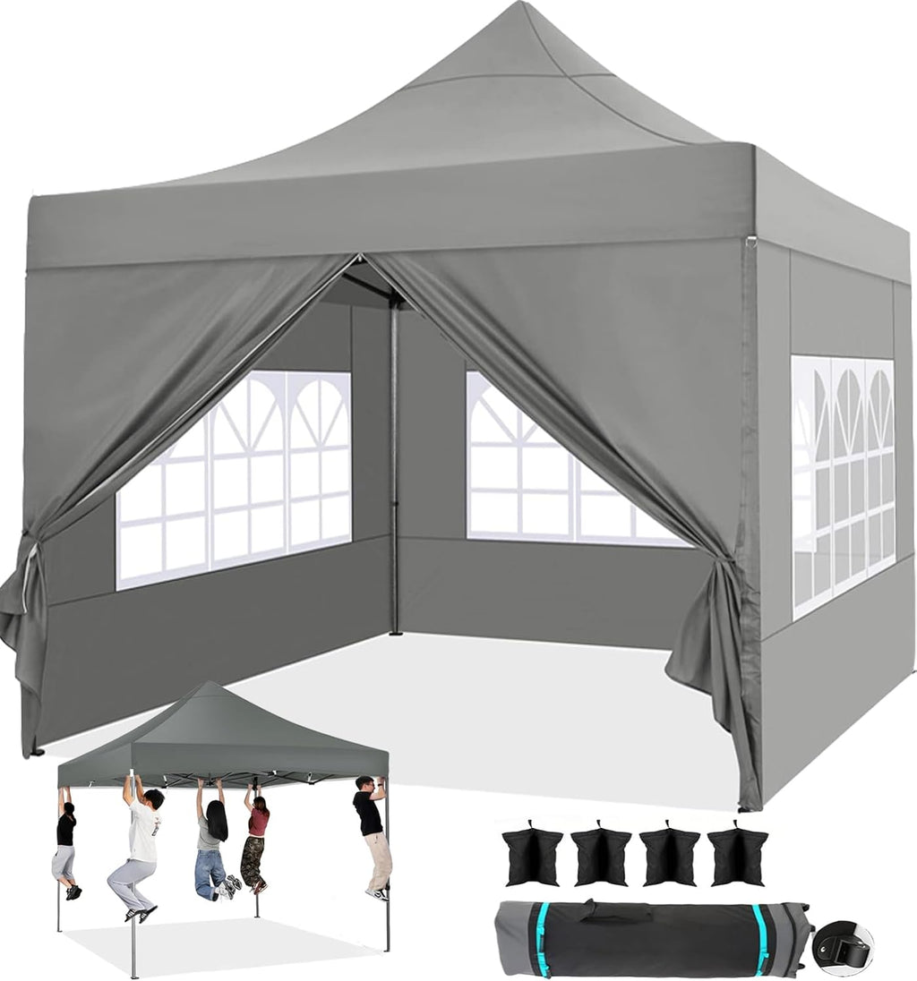 COBIZI 10x10 Pop up Canopy Tent Heavy Duty, Easy Set-up Commercial Outdoor Party Tent, 100% Waterproof Wedding Tents Gazebo, 3 Height Adjustable with Wheeled Bag, Gray