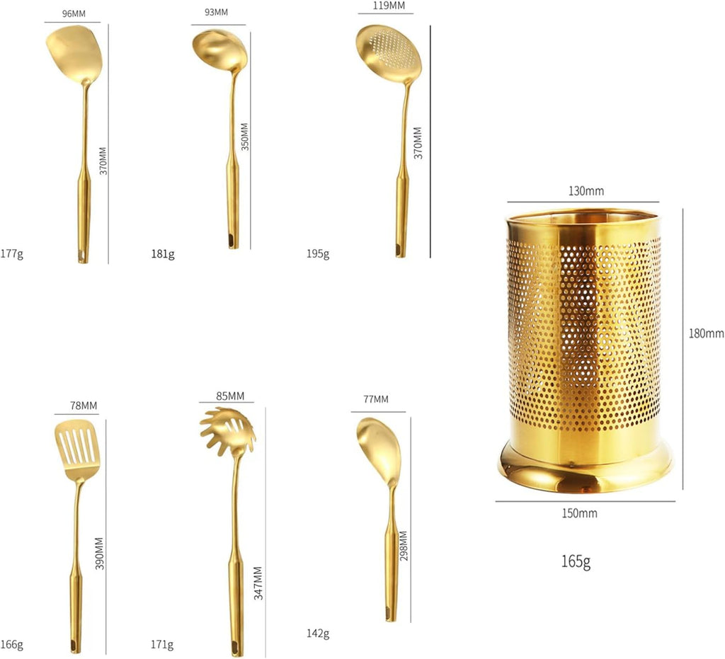 304 Stainless Steel Cooking SILS Set Kitchenware Set Dishwasher Safe with SIL Storage Bucket 6 Pcs Gold Kitchen SILS Set Non Toxic Non Stick Non-SLI，Gold