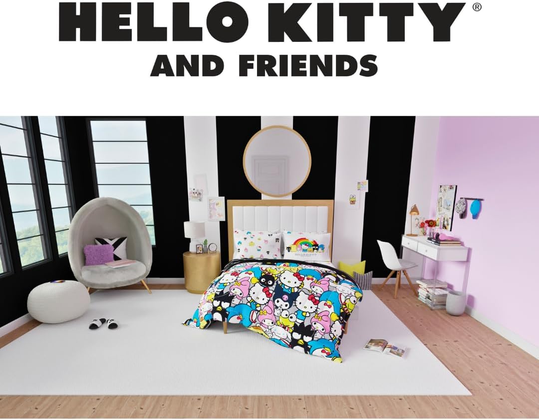 Franco Collectibles Hello Kitty & Friends Bedding 7 Piece Super Soft Comforter and Sheet Set with Sham, Queen, (Official Licensed Product)