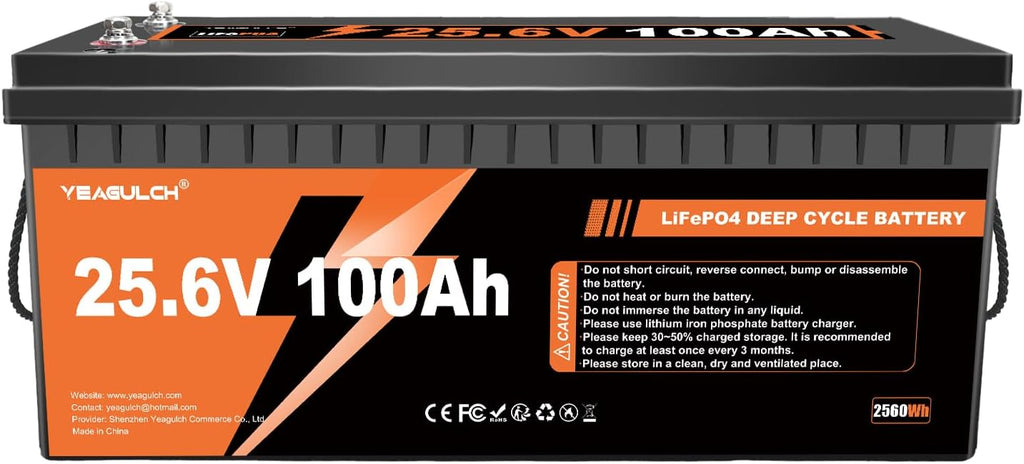 24V 100Ah LiFePO4 Lithium Battery with 100A BMS 2560Wh Up to 15000+ Deep Cycles Rechargeable Battery Perfect for RV Trolling Motor Marine Solar Off-Grid Systems