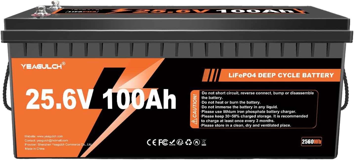 24V 100Ah LiFePO4 Lithium Battery with 100A BMS 2560Wh Up to 15000+ Deep Cycles Rechargeable Battery Perfect for RV Trolling Motor Marine Solar Off-Grid Systems